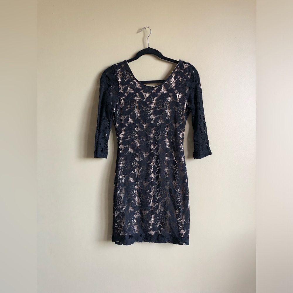 New H&M Women Black Low back Mini Lace Dress size 4